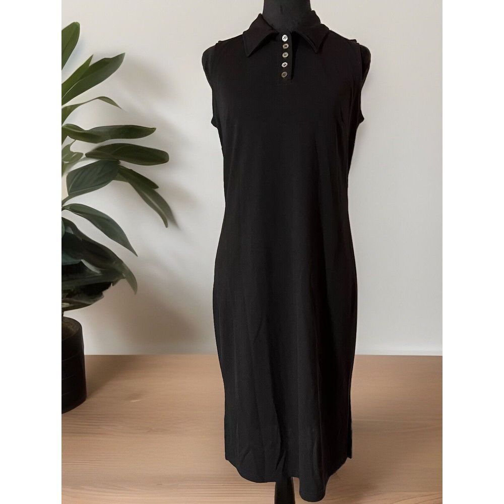 Emanuel Ungaro Women Black Sleeveless Polo Midi Dress Small Missy Made in Israel